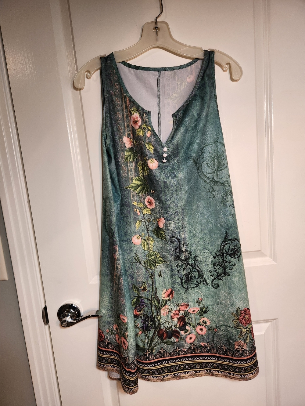 Teal Floral Boho Slip Dress L - Picture 5 of 10